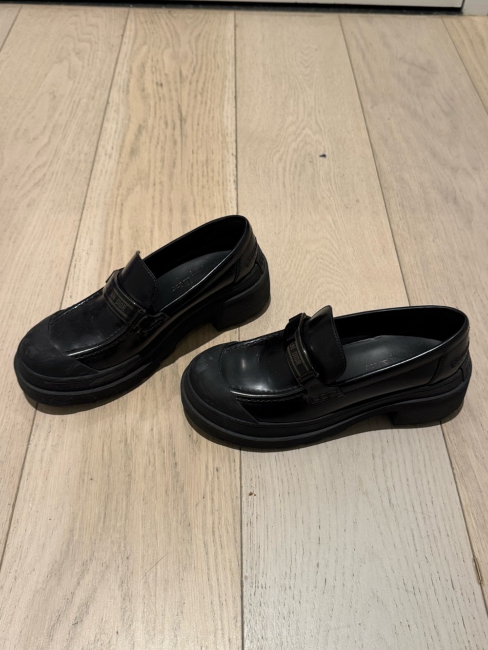 DIOR Black Patent Leather Loafers with Logo Strap - Picture 4 of 5